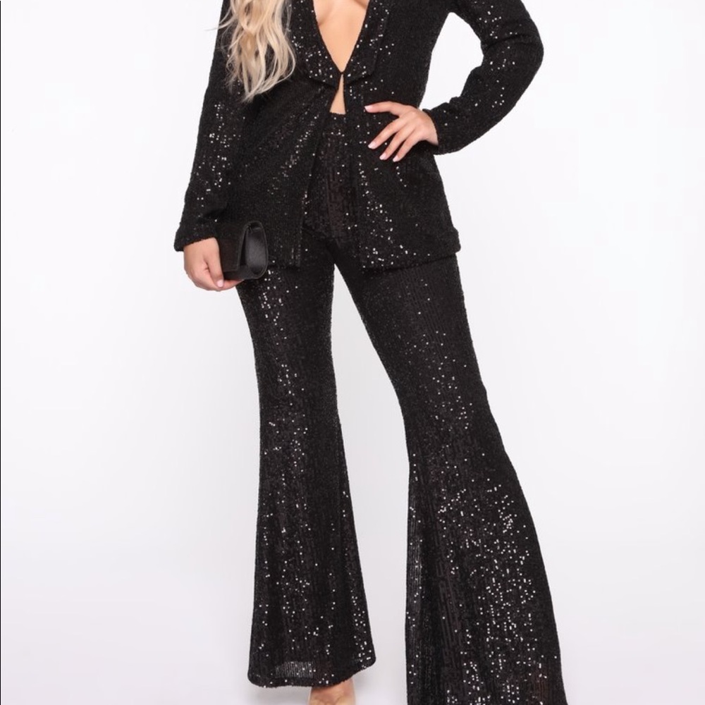 Black Sequin Blazer and Stretch Flare Pant Set ♠️